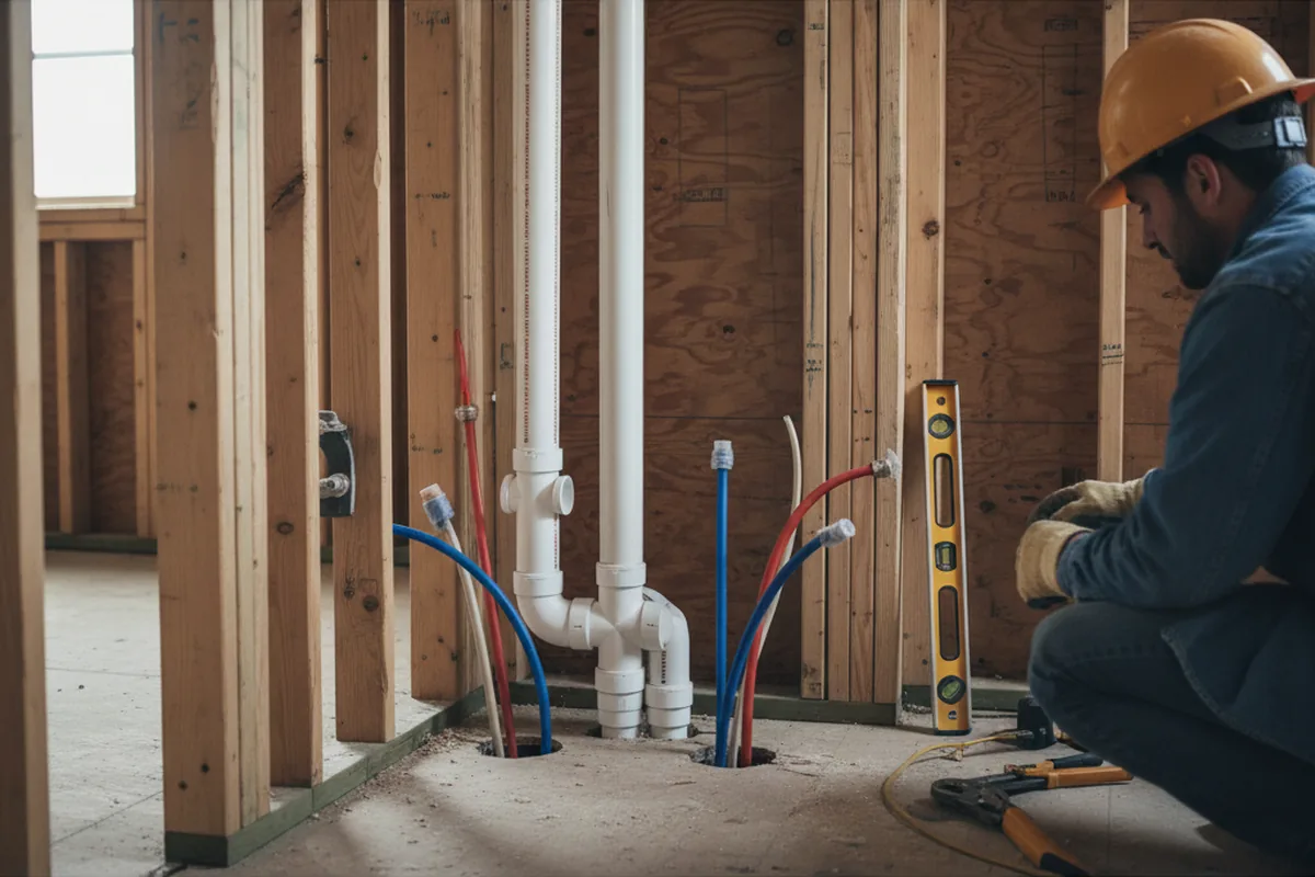 Drain and supply rough-in during Sump Pump Repair in Henrico